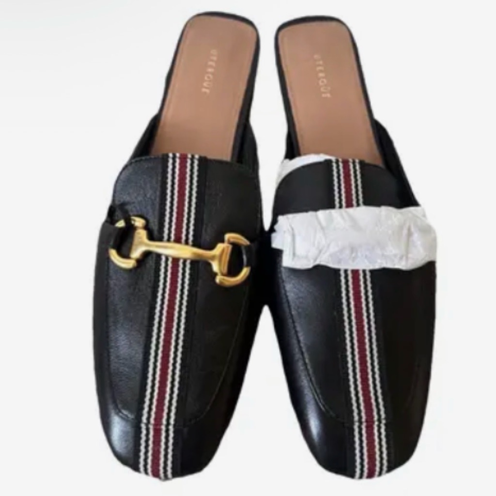 Uterque Black Flats With Gold Accent